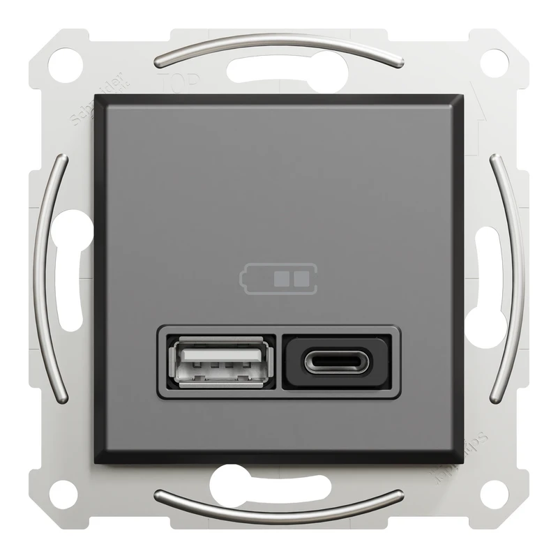 USB розетка А+С, 3 А, 45 Вт, антрацит